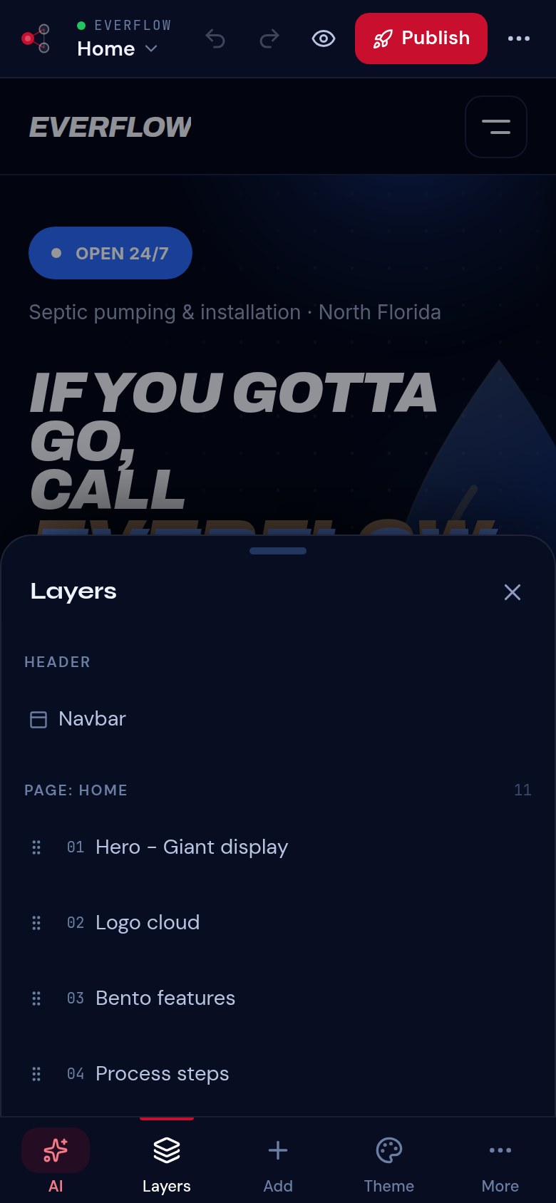 The phone editor with the Layers bottom sheet open over the canvas